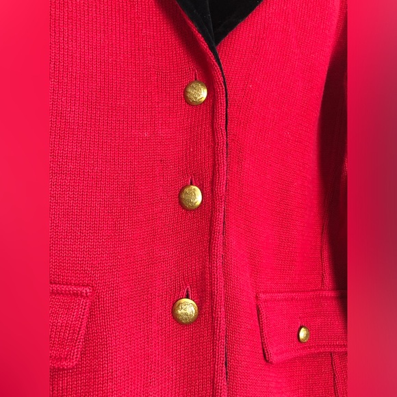 Lauren Ralph Lauren Red Black Knit Sweater Blazer Jacket Gold Buttons Large - Picture 4 of 16